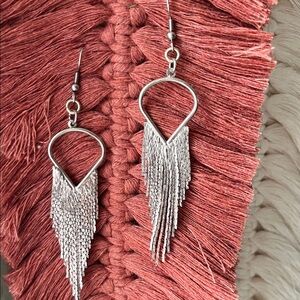 Silver Fringe Drop Earrings - Women Jewelry